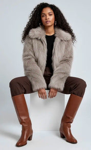 Fuzzy Zip Up Cropped Jacket | Jackets Daverri Fashions