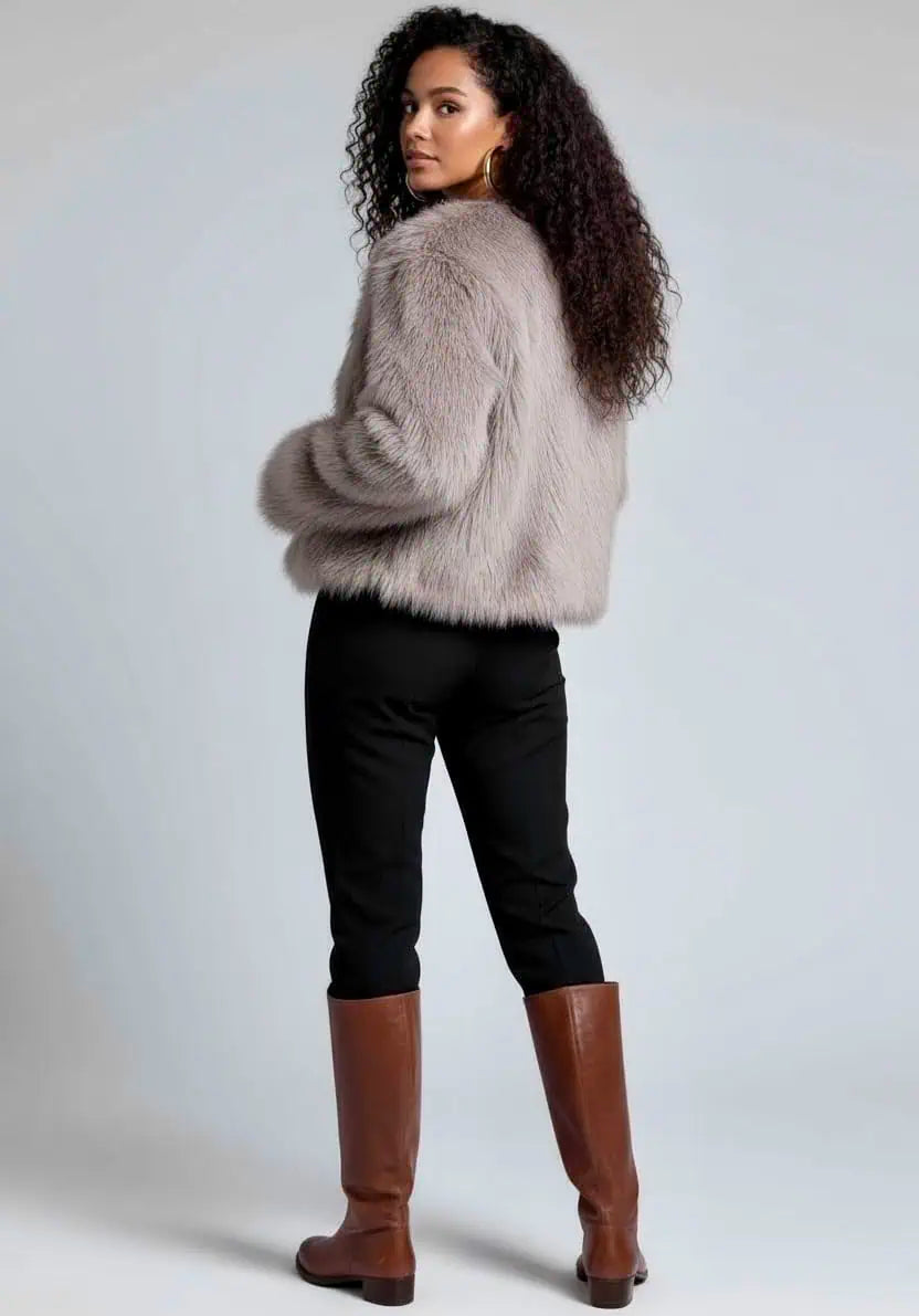 Fuzzy Zip Up Cropped Jacket | Jackets Daverri Fashions