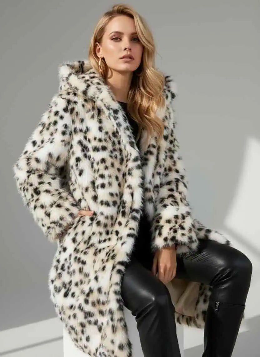 Thermal Leopard Faux Fur Hooded Coat | Coats Daverri Fashions