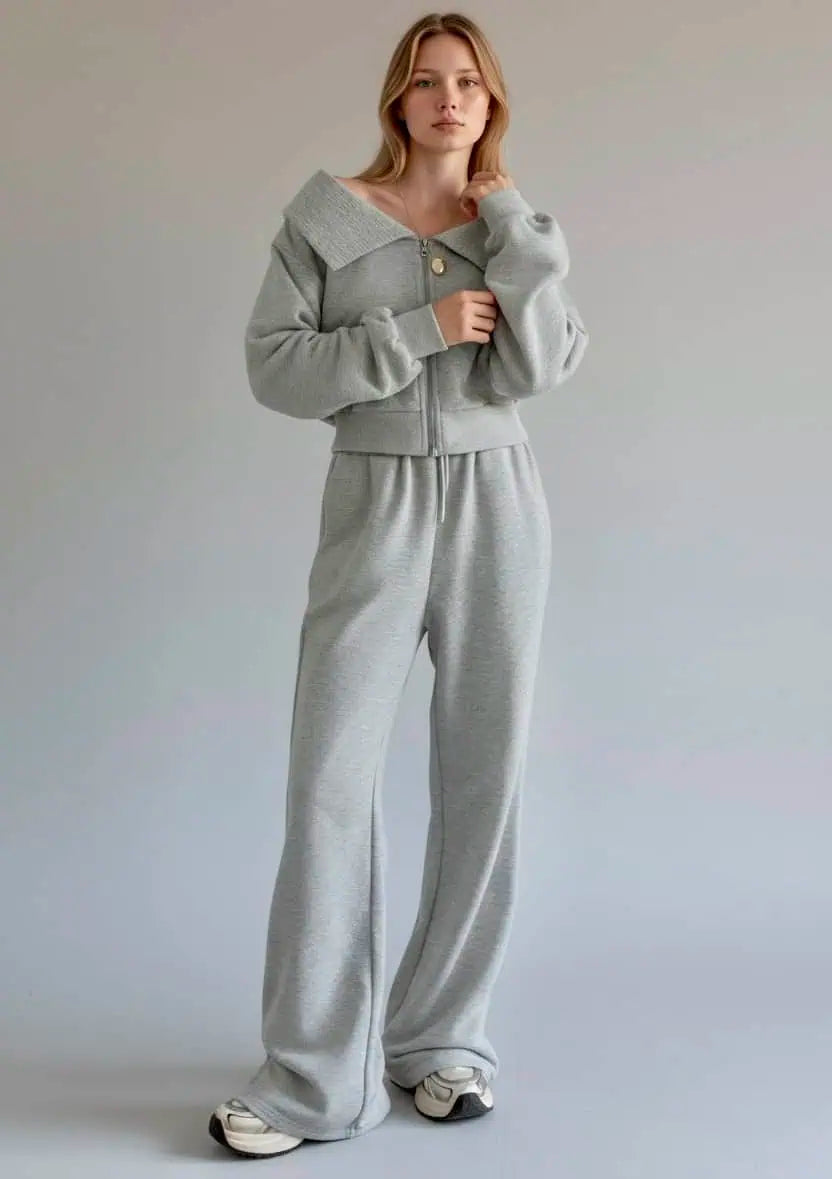 Zip Up Long Sleeve Top and Pants Set | Loungewear Sets Daverri Fashions
