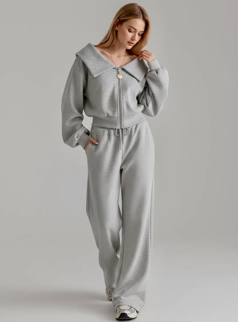 Zip Up Long Sleeve Top and Pants Set | Loungewear Sets Daverri Fashions