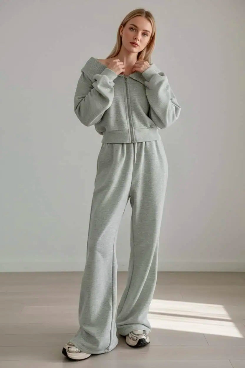 Zip Up Long Sleeve Top and Pants Set | Loungewear Sets Daverri Fashions
