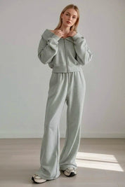 Zip Up Long Sleeve Top and Pants Set | Loungewear Sets Daverri Fashions