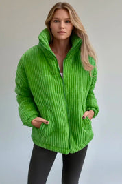 Full Size Zip Up Funnel Neck Long Sleeve Winter Coat Plus Size | Coats Daverri Fashions