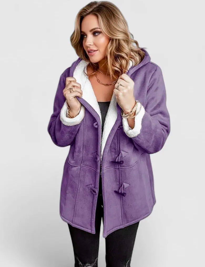 Full Size Cozy Sherpa Lined Toggle Coat with Hood Plus Size | Coats Daverri Fashions