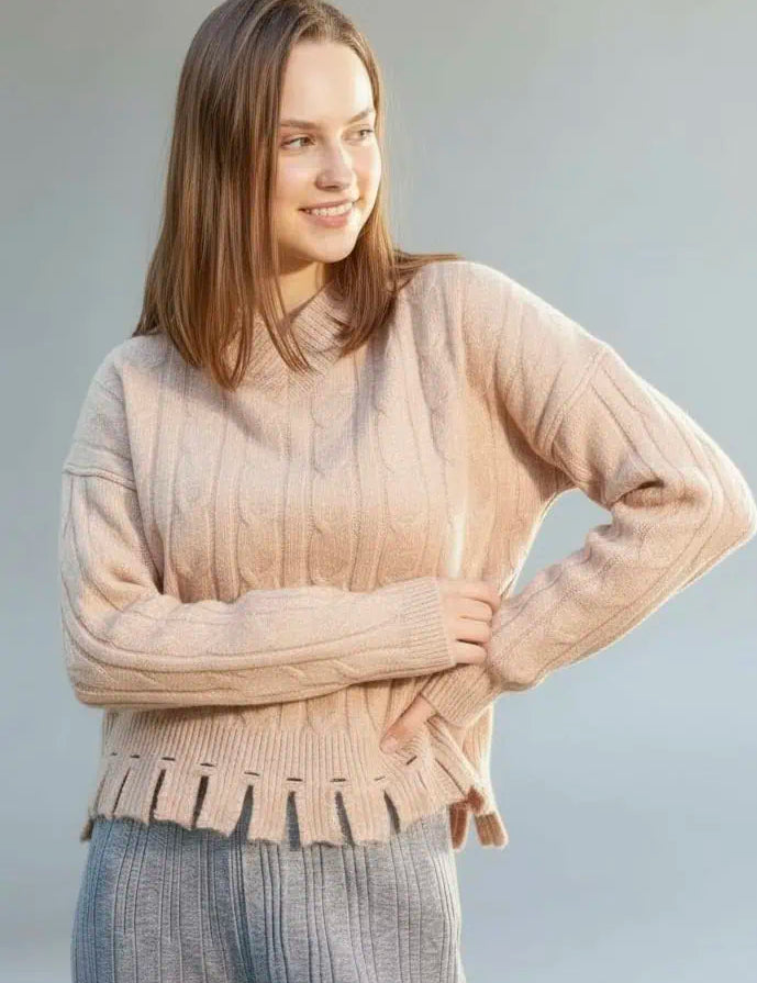 Solid Cable Knit Sweater | Sweaters Daverri Fashions
