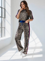 Leopard Round Neck Top and Pants Two-Piece Set | Loungewear Sets Daverri Fashions