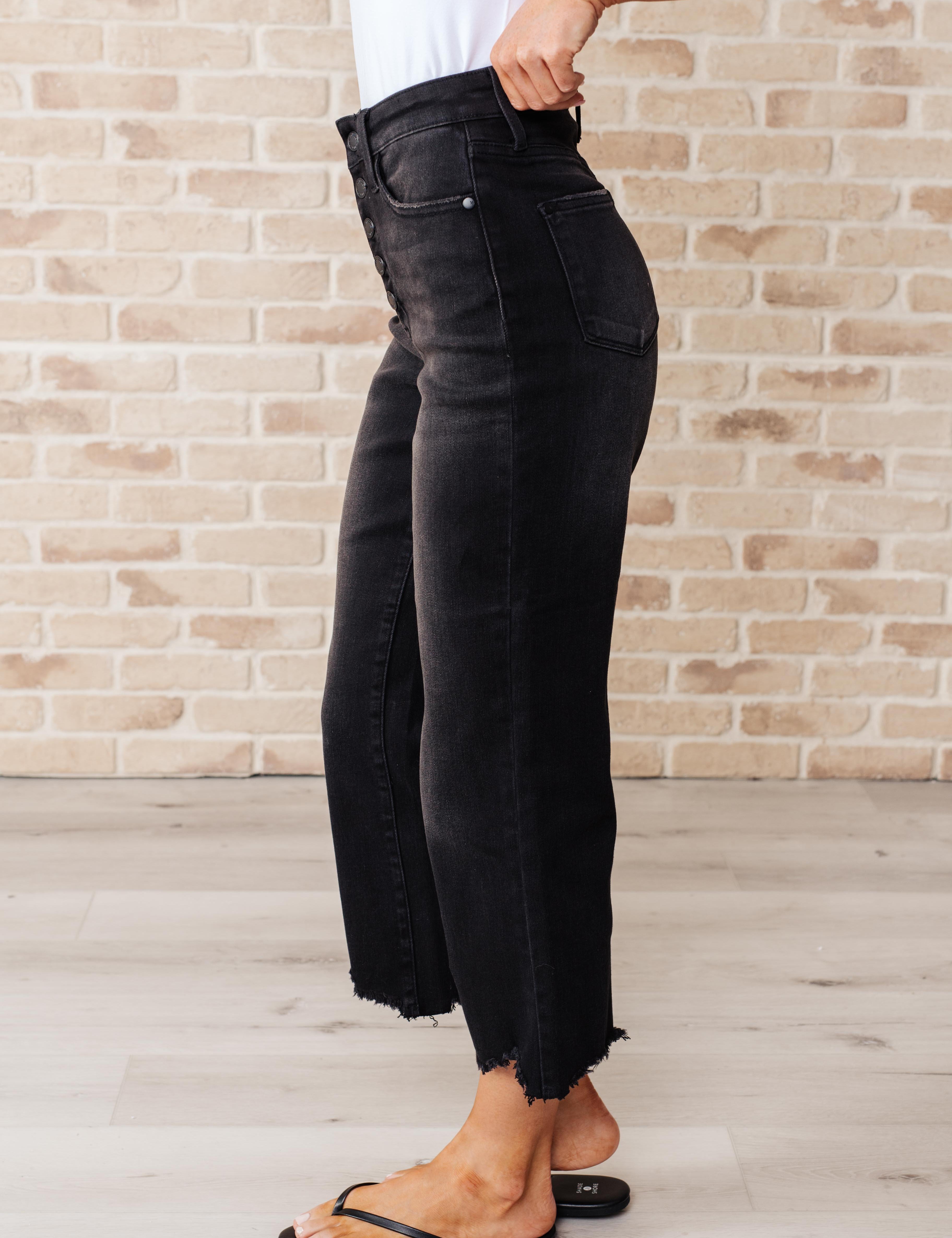 Ryan High Rise Button Fly Wide Leg Crop Jeans | Jeans Daverri Fashions
