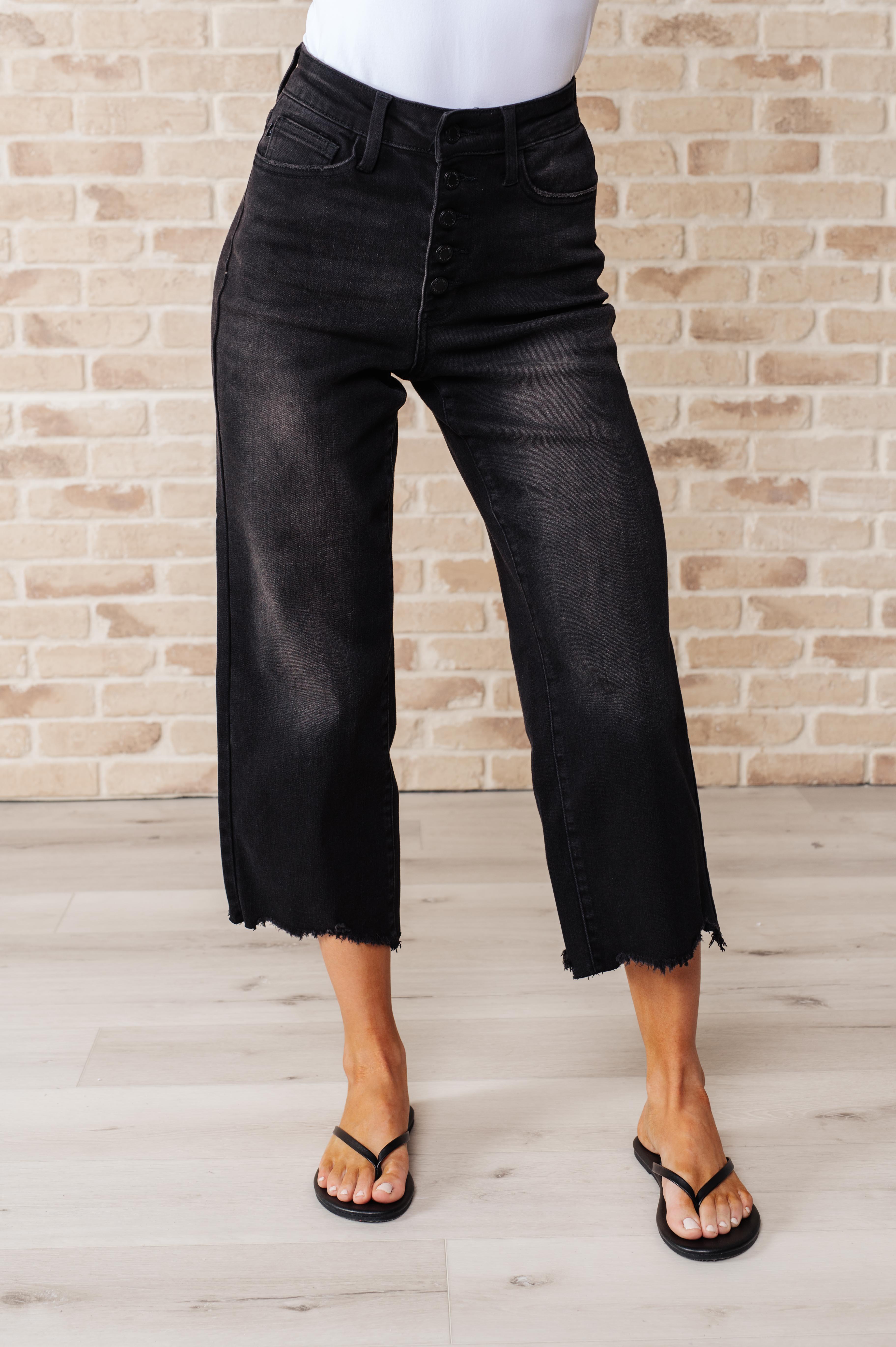Ryan High Rise Button Fly Wide Leg Crop Jeans | Jeans Daverri Fashions