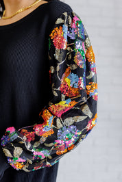 She is the Party Floral Sequins Mesh Sleeve Top | Tops Daverri Fashions