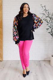 She is the Party Floral Sequins Mesh Sleeve Top | Tops Daverri Fashions
