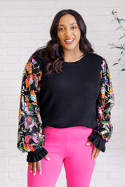 She is the Party Floral Sequins Mesh Sleeve Top | Tops Daverri Fashions