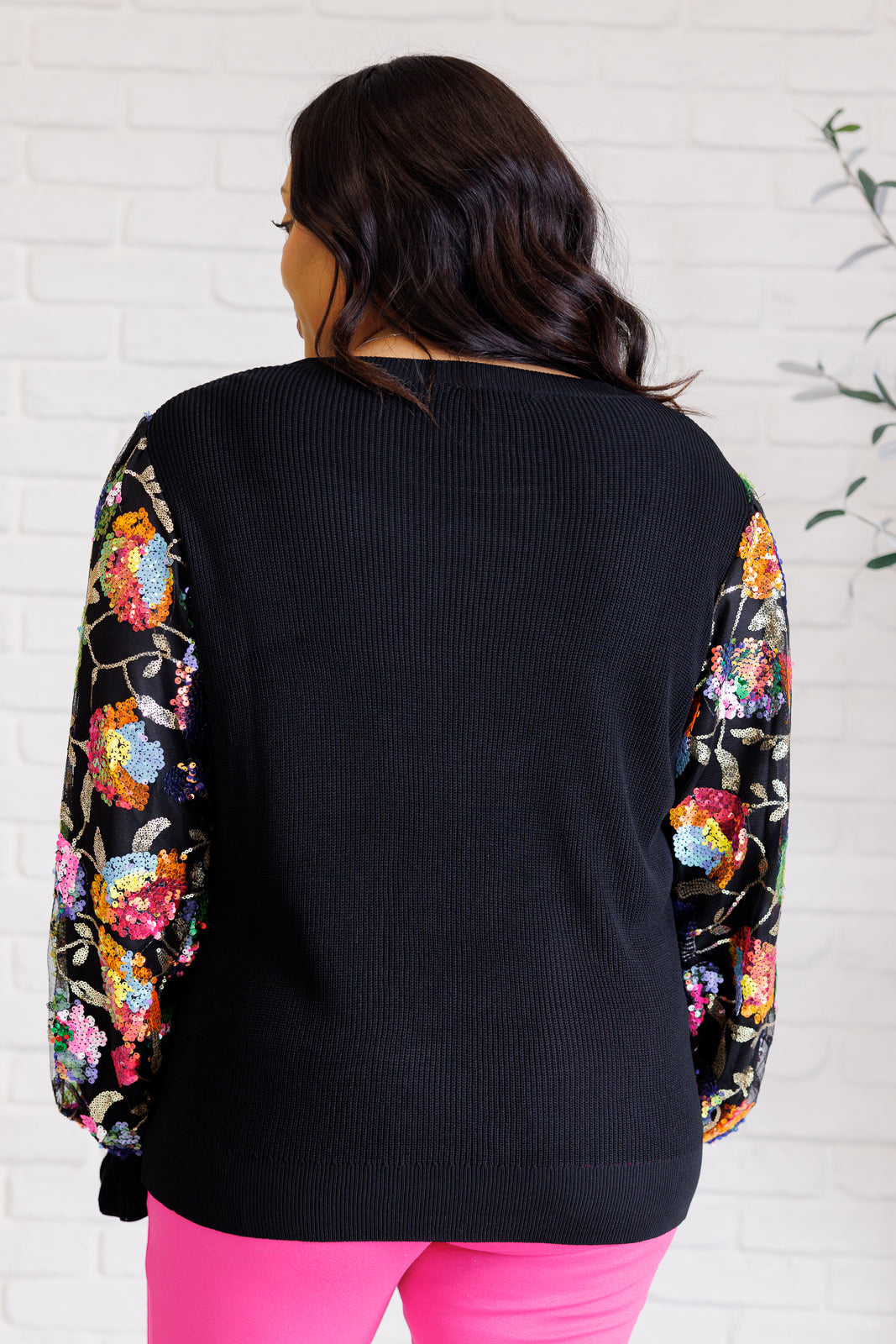 She is the Party Floral Sequins Mesh Sleeve Top | Tops Daverri Fashions