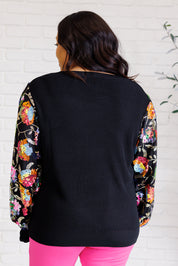 She is the Party Floral Sequins Mesh Sleeve Top | Tops Daverri Fashions