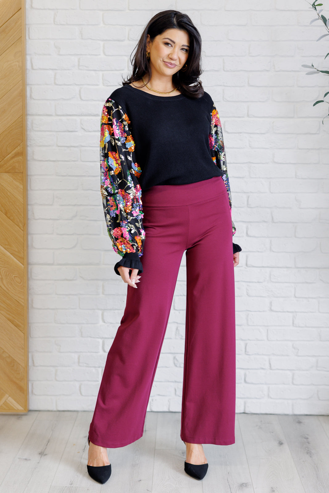 She is the Party Floral Sequins Mesh Sleeve Top | Tops Daverri Fashions