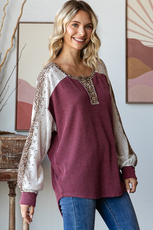 Bold Behavior Contrast Color Block Top in Burgundy | Womens Daverri Fashions
