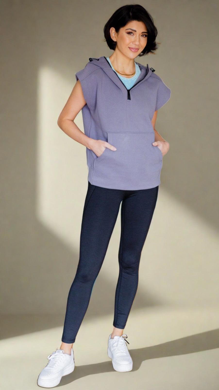 Mono B Cap Sleeve Half Zip Hoodie | Hoodies Daverri Fashions