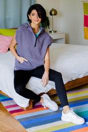 Mono B Cap Sleeve Half Zip Hoodie | Hoodies Daverri Fashions