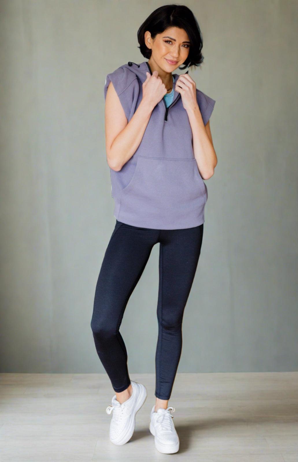 Mono B Cap Sleeve Half Zip Hoodie | Hoodies Daverri Fashions