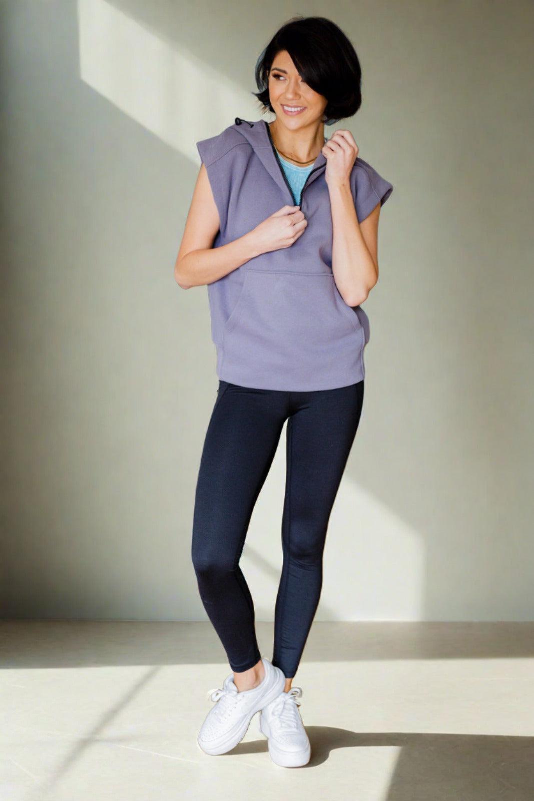 Mono B Cap Sleeve Half Zip Hoodie | Hoodies Daverri Fashions