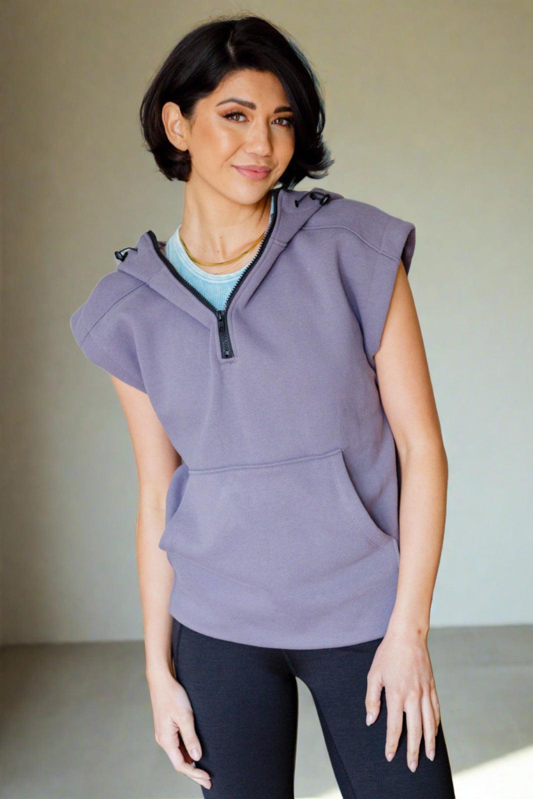 Mono B Cap Sleeve Half Zip Hoodie | Hoodies Daverri Fashions