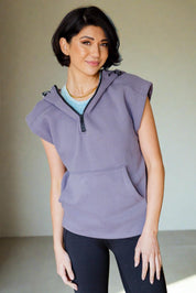 Mono B Cap Sleeve Half Zip Hoodie | Hoodies Daverri Fashions