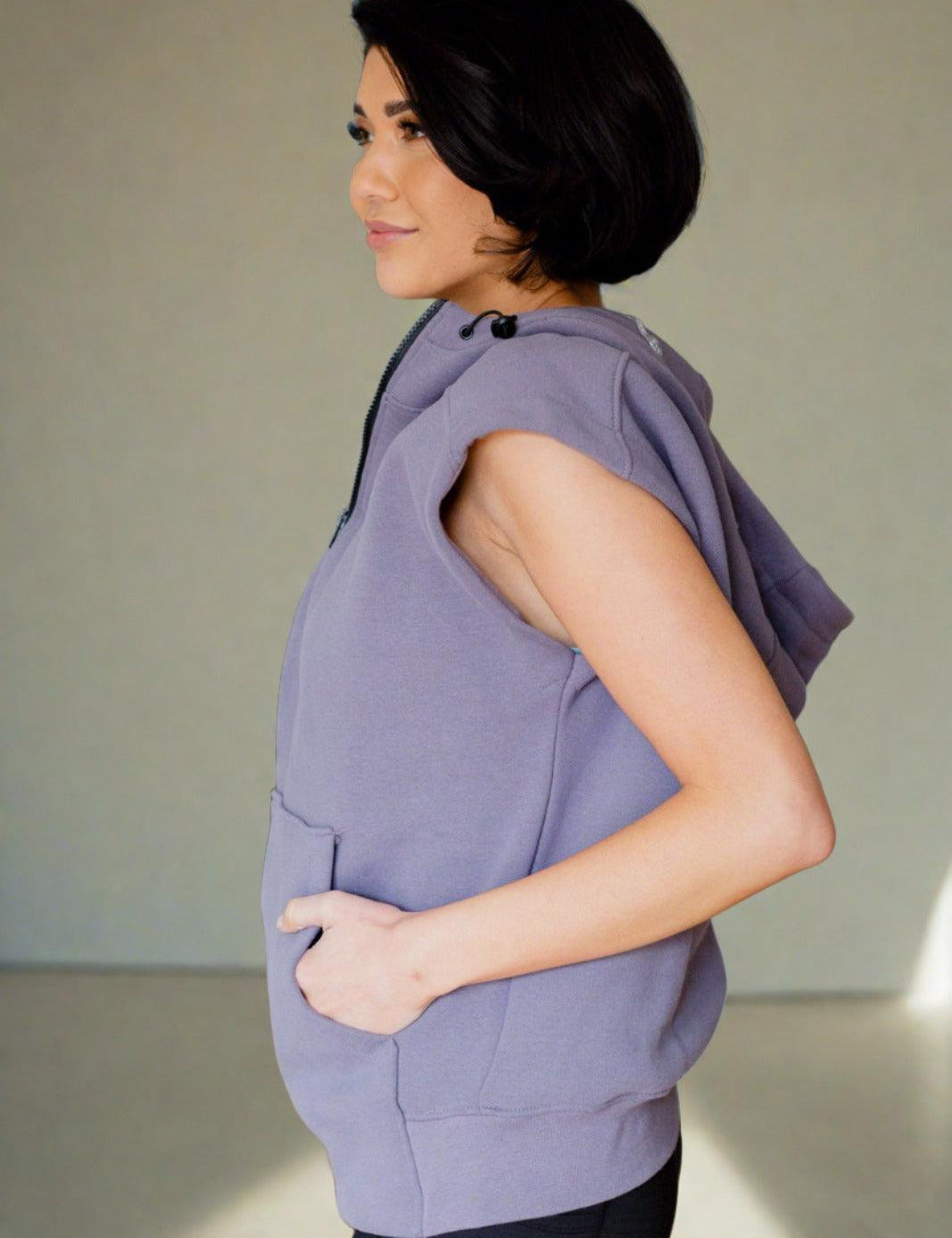Mono B Cap Sleeve Half Zip Hoodie | Hoodies Daverri Fashions