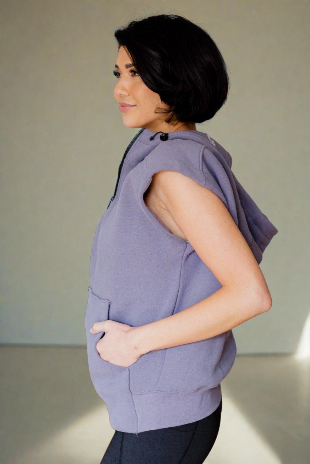 Mono B Cap Sleeve Half Zip Hoodie | Hoodies Daverri Fashions