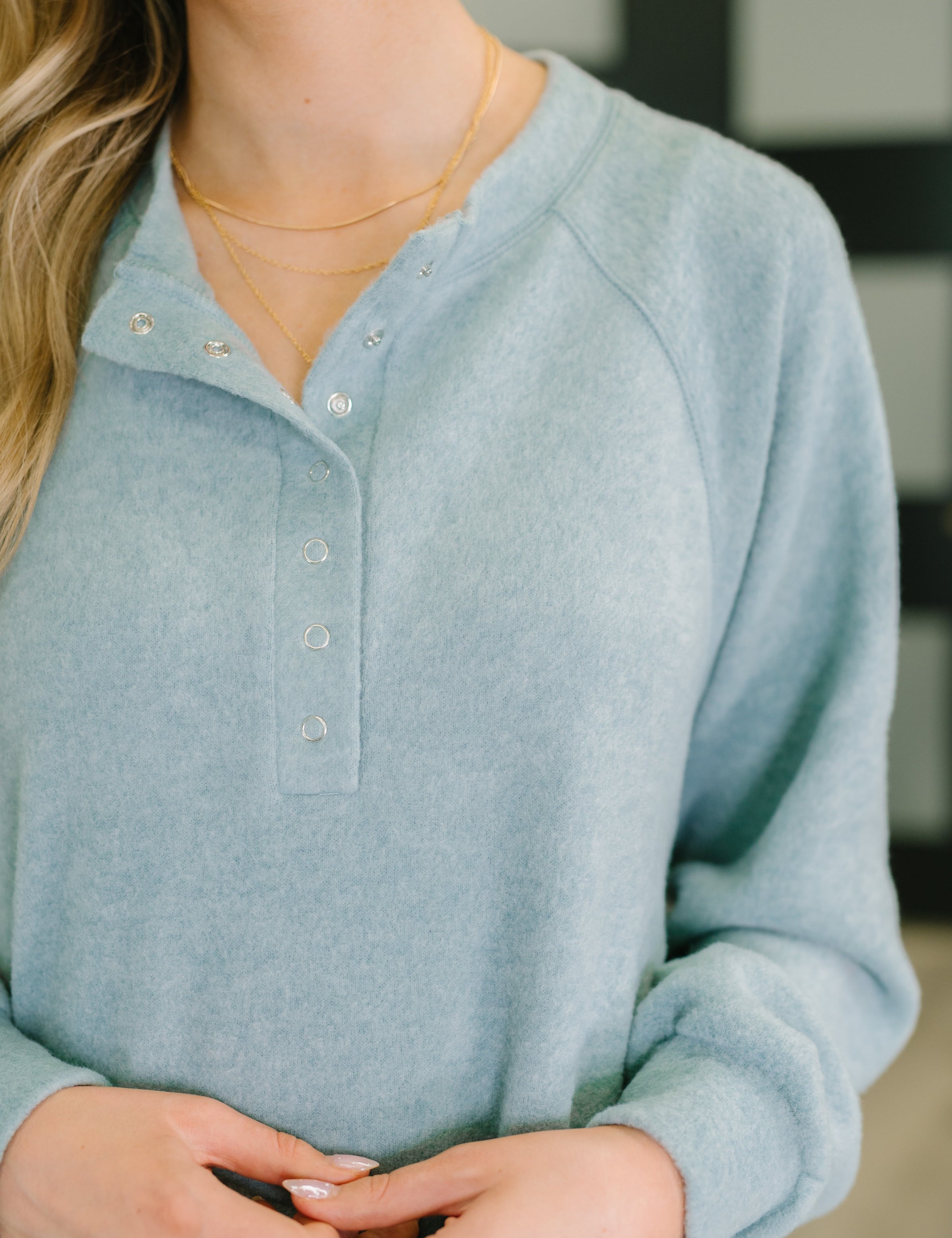 Urban Flux Scooped Hi-Low Long Pullover in Blue Grey | Womens Daverri Fashions