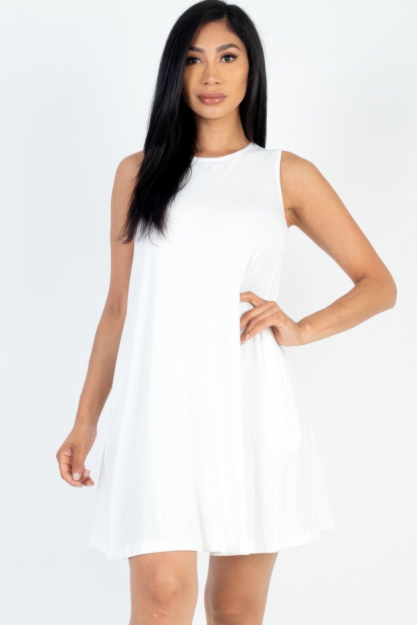 White Comfy Sleeveless Flare Mini Dress | Mini Dresses Daverri Fashions