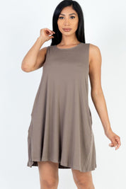 Taupe Comfy Sleeveless Flare Mini Dress | Mini Dresses Daverri Fashions