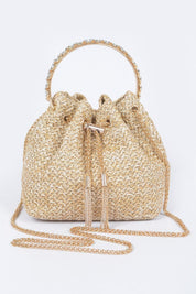 Faux Straw Bucket Bag W/stone Handle | Handbags Daverri Fashions
