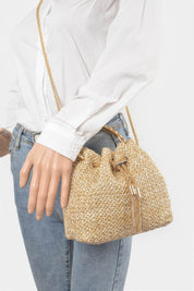 Faux Straw Bucket Bag W/stone Handle | Handbags Daverri Fashions