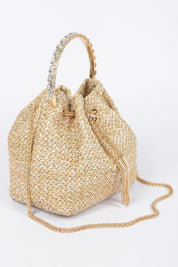 Faux Straw Bucket Bag W/stone Handle | Handbags Daverri Fashions