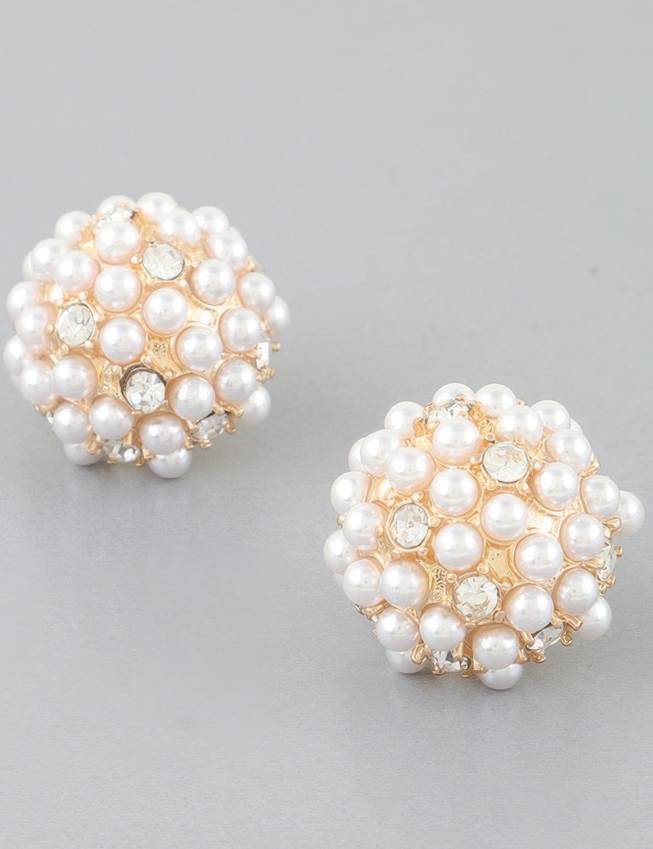 Gold Cream Pearl Cluster Stud Earrings | Earrings Daverri Fashions
