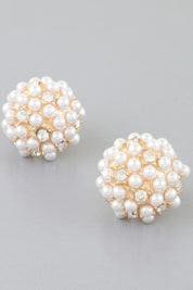 Gold Cream Pearl Cluster Stud Earrings | Earrings Daverri Fashions