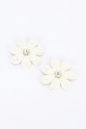Ivory Paper Flower Rhinestone Earring | Daverri Fashions