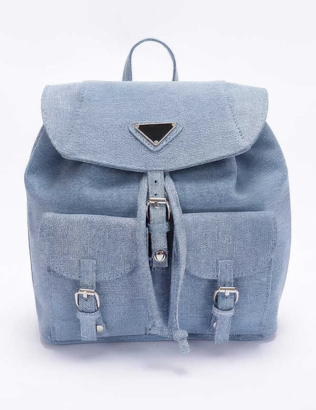 Light Blue Denim Double Pocket Front Backpack | Backpacks Daverri Fashions