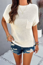 Solid Short Cap Sleeve Ribbed Knit Loose Top | Sweaters Daverri Fashions