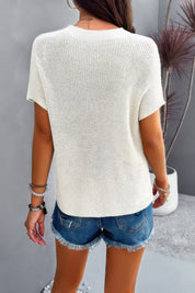 Solid Short Cap Sleeve Ribbed Knit Loose Top | Sweaters Daverri Fashions
