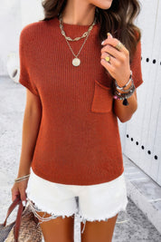 Solid Short Cap Sleeve Ribbed Knit Loose Top | Sweaters Daverri Fashions