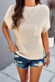 Solid Short Cap Sleeve Ribbed Knit Loose Top | Sweaters Daverri Fashions