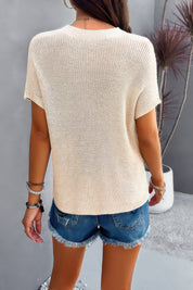 Solid Short Cap Sleeve Ribbed Knit Loose Top | Sweaters Daverri Fashions