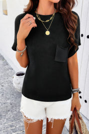 Black Solid Short Cap Sleeve Ribbed Knit Loose Top | Sweaters Daverri Fashions
