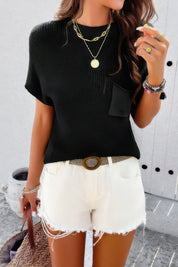 Solid Short Cap Sleeve Ribbed Knit Loose Top | Sweaters Daverri Fashions