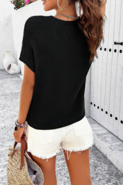 Solid Short Cap Sleeve Ribbed Knit Loose Top | Sweaters Daverri Fashions