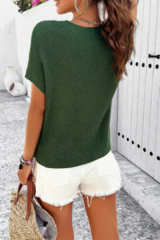 Solid Short Cap Sleeve Ribbed Knit Loose Top | Sweaters Daverri Fashions
