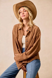 BiBi Corduroy Relaxed Fit Shacket with Back Pleat | Shackets Daverri Fashions