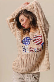 BiBi Sequin American Flag Sunglasses Knit Top | Tops Daverri Fashions