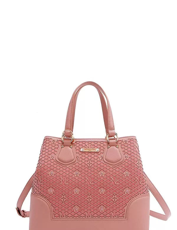 PINK OS Monogram Pattern Handbag with Rhinestones Decor | Handbags Daverri Fashions